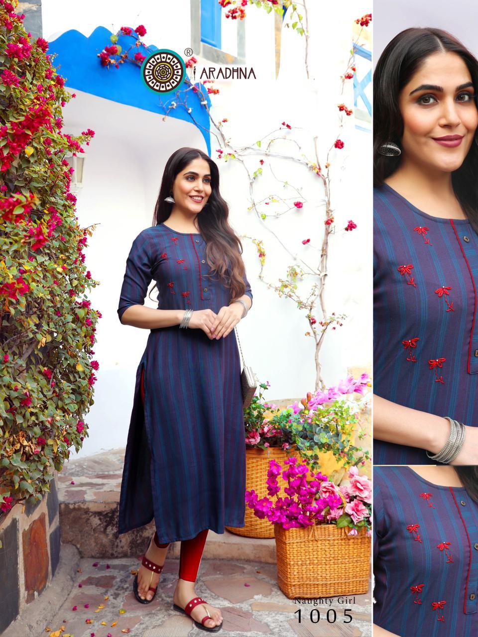 Aradhna Naughty Girl 1 Latest Designer Fancy Casual  Ethnic Wear Embroidery And Manual Work Kurtis Collection 